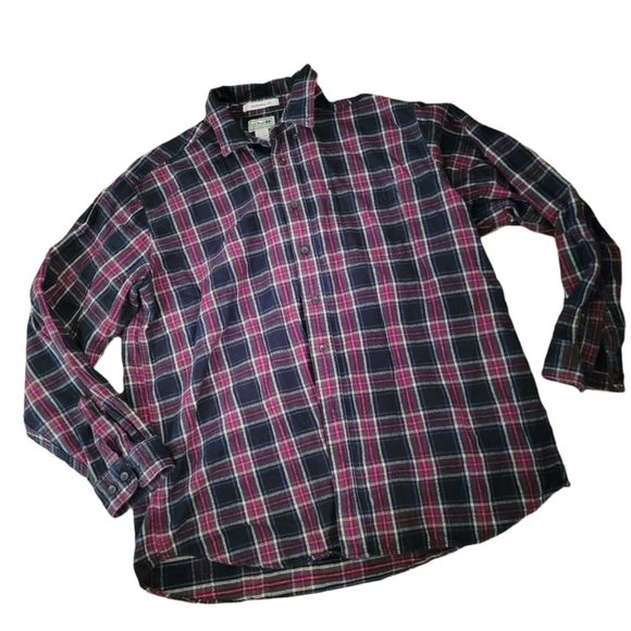 LL Bean Mens‎ Red Navy Blue Plaid Long Sleeve Casual Button Up Shirt Size 48 - Picture 1 of 5